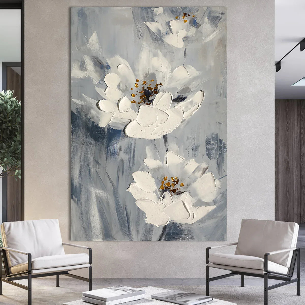 Serene Bloom Abstract Canvas-Hand Drawn Floral Texture Abstract Wall Art#FL10037