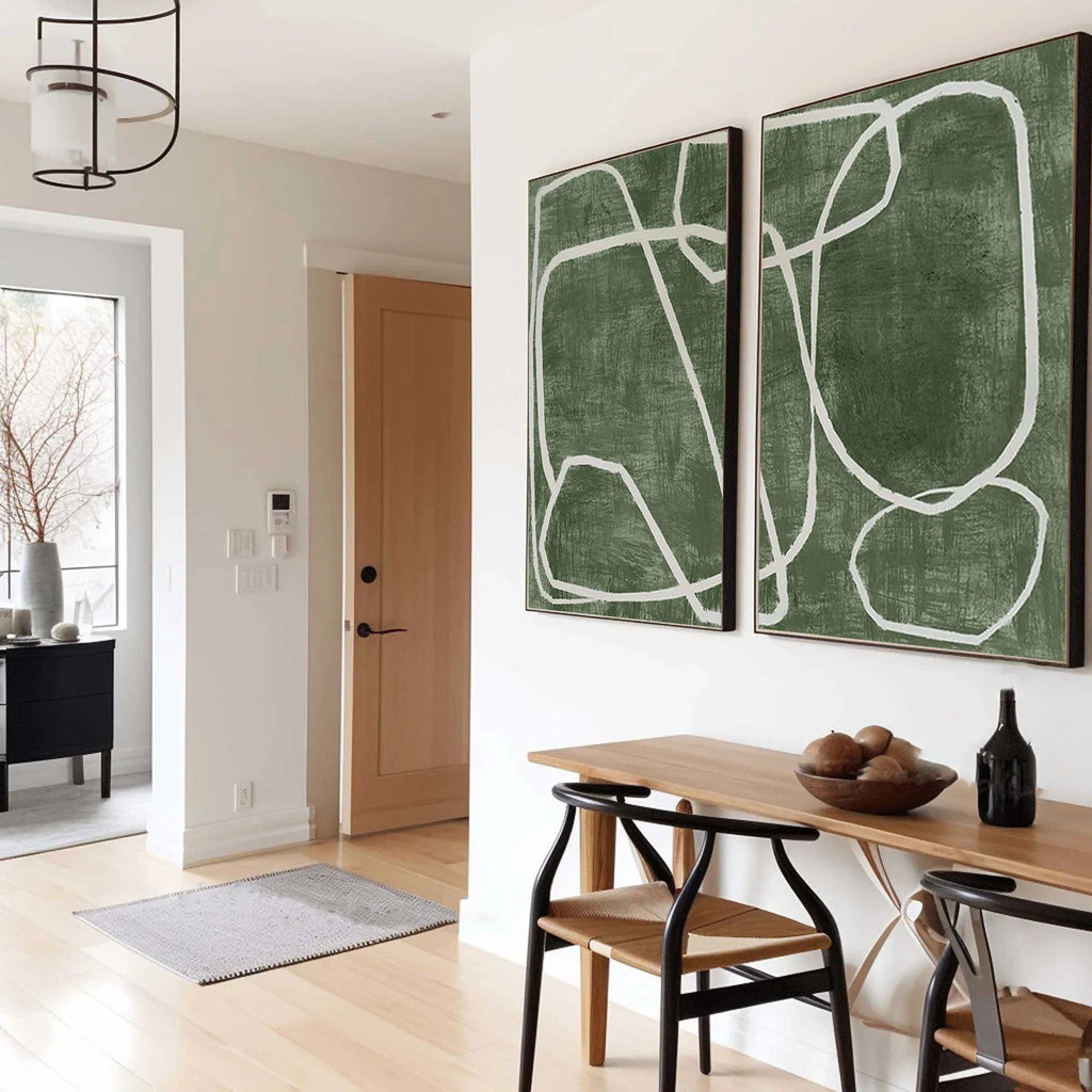 Emerald Dual Canvas Art - Geometric Minimalist Lines SET OF 2