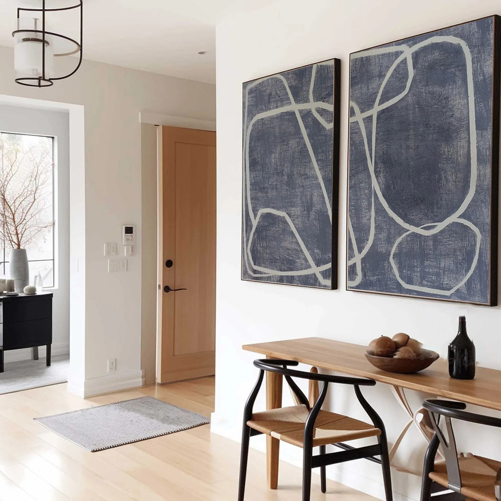 Abstract Dual Canvas Art - Dynamic Geometric Linework SET OF 2