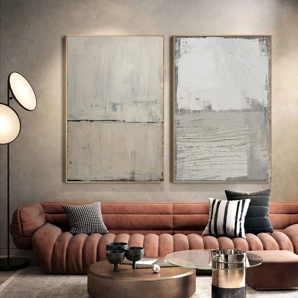Neutral Duo Flow-Minimalist Duo-Textured Abstract Canvas Set OF 2