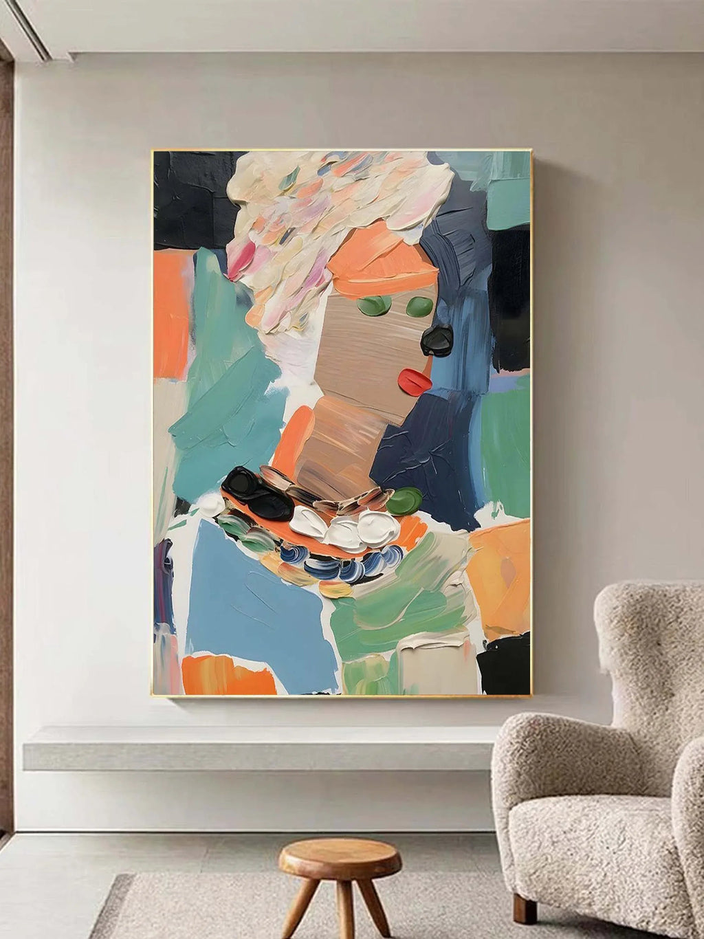 Modern Abstract Portrait Painting - Textured Artistic Expression on Canvas