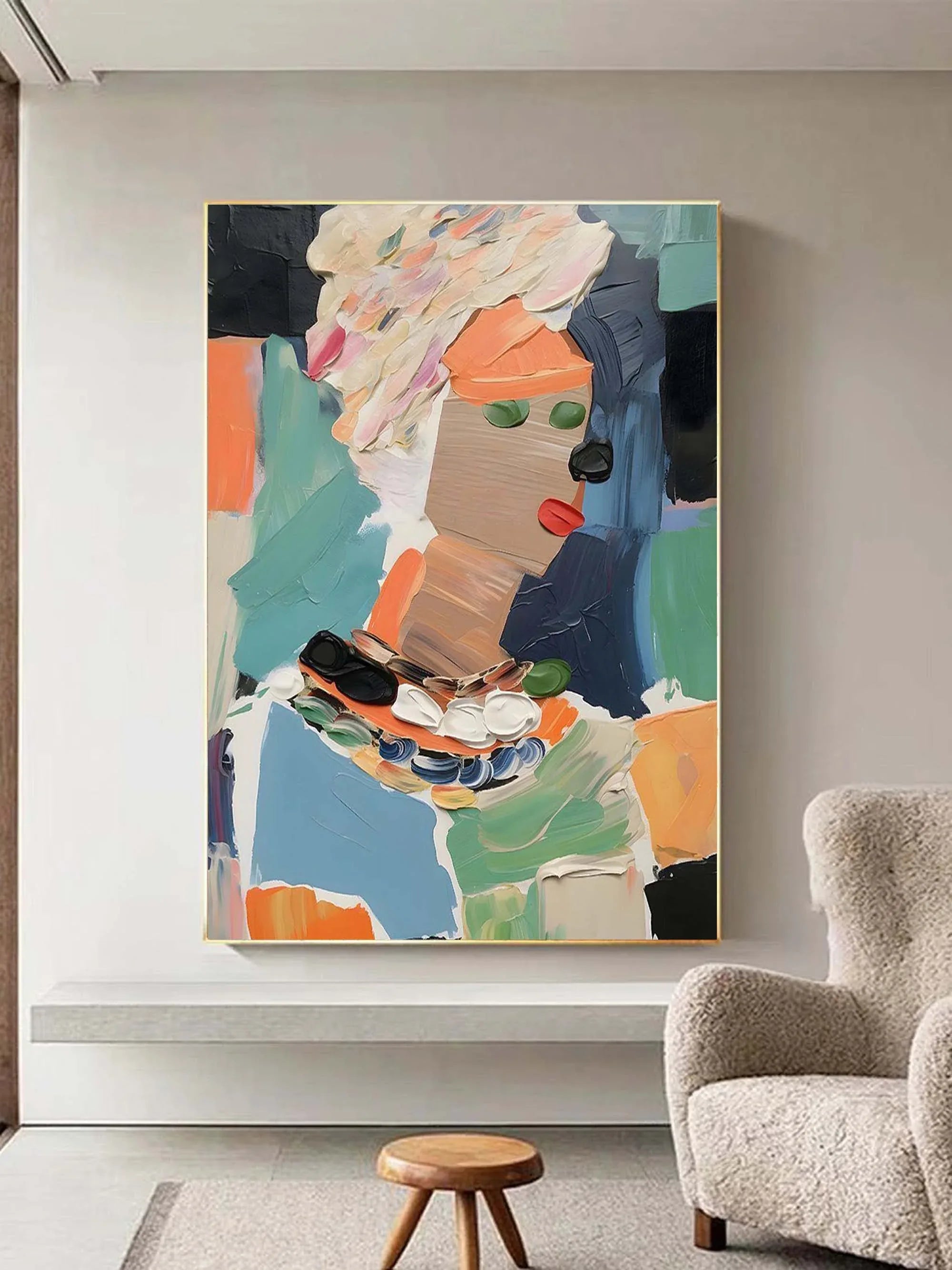 Modern Abstract Portrait Painting - Textured Artistic Expression on Canvas