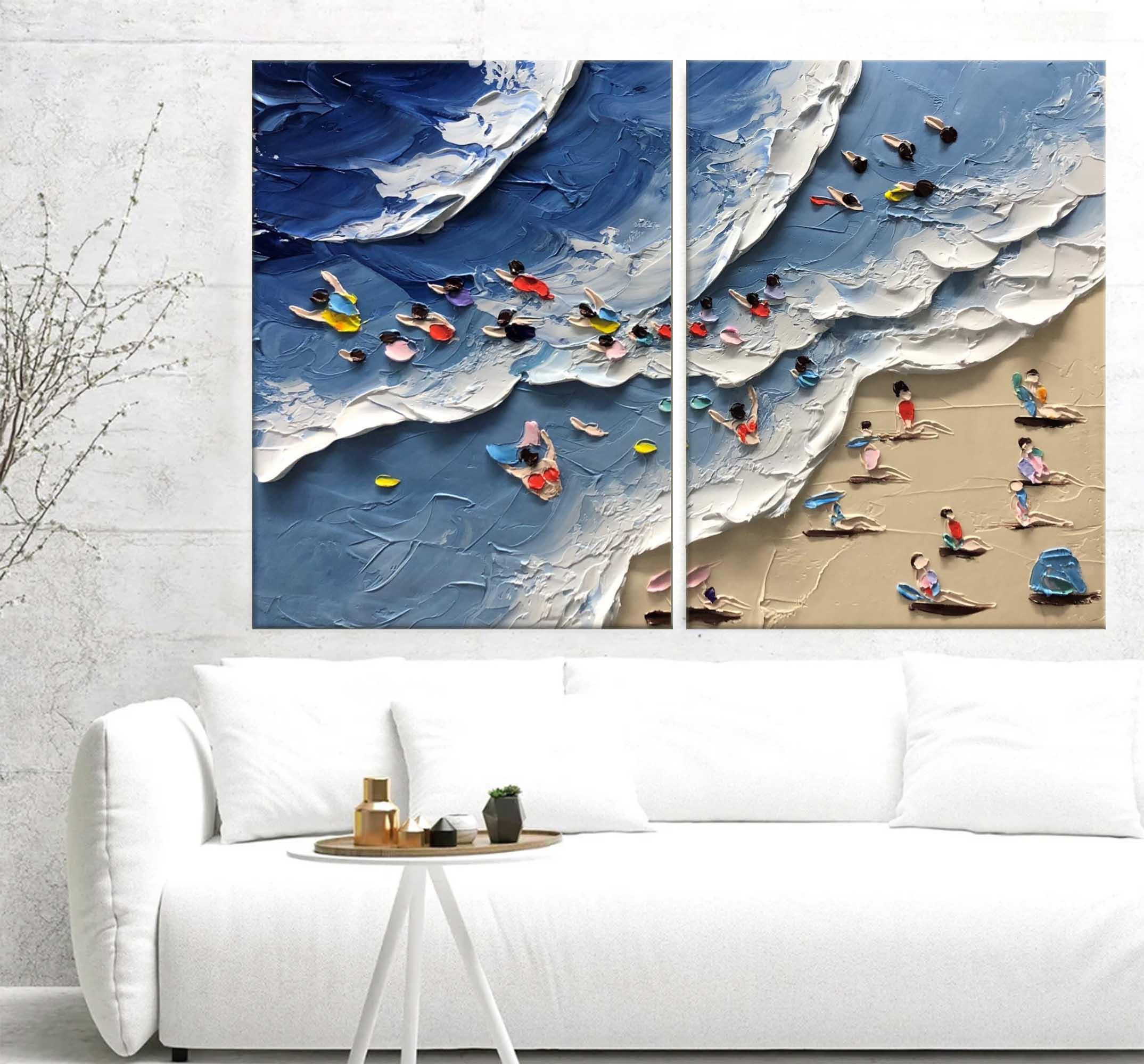 Coastal Bliss Diptych Art Set Of 2-Abstract Texture Wall Art of Wave Beach