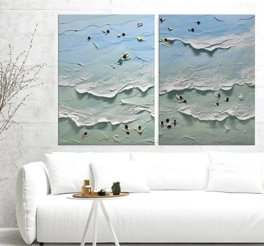 Ocean Serenity Diptych Art Set Of 2-Abstract Seaside Carnival Wall Art