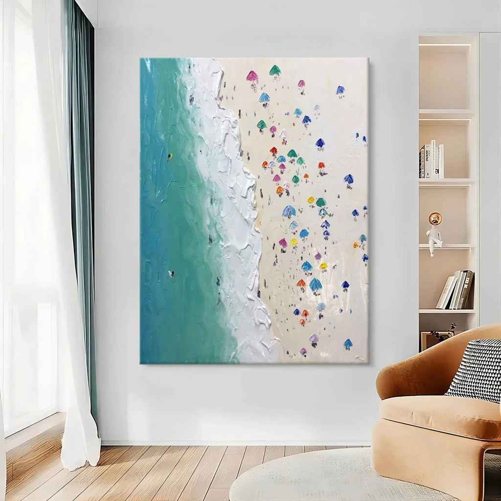 Shoreline Serenity-Vertical 3D Beach Abstract Texture Wall Art