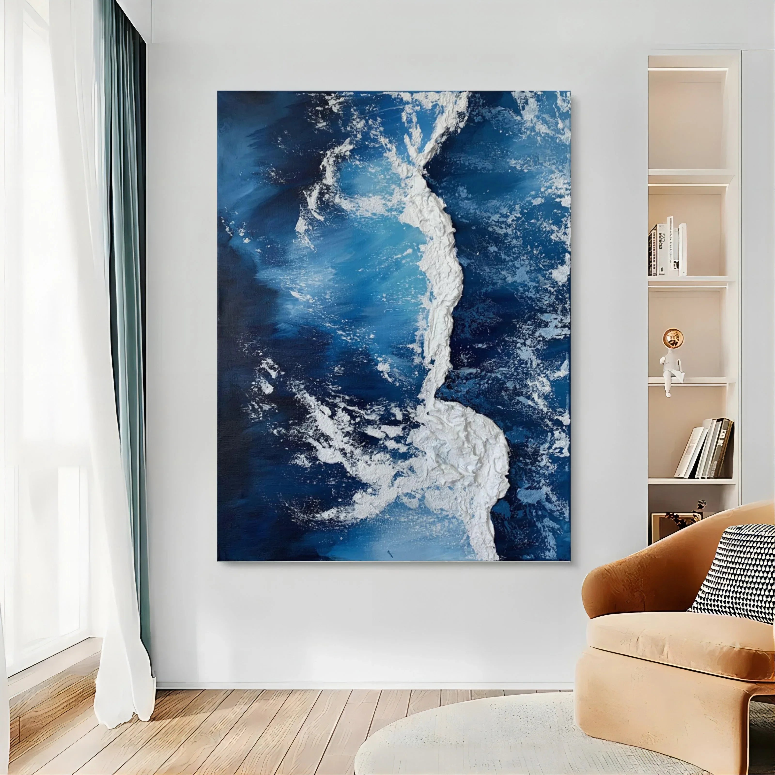 Azure Cascade Symphony-Deep Blue Stereoscopic Wave Abstract Wall Art