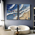 Coastal Bliss Diptych Art Set Of 2-Abstract Texture Wall Art of Wave Beach