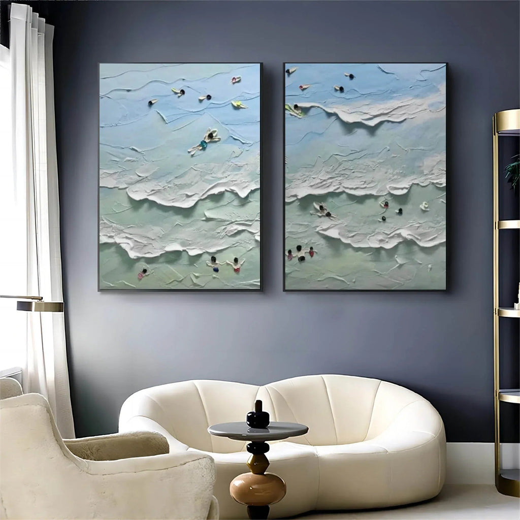 Ocean Serenity Diptych Art Set Of 2-Abstract Seaside Carnival Wall Art