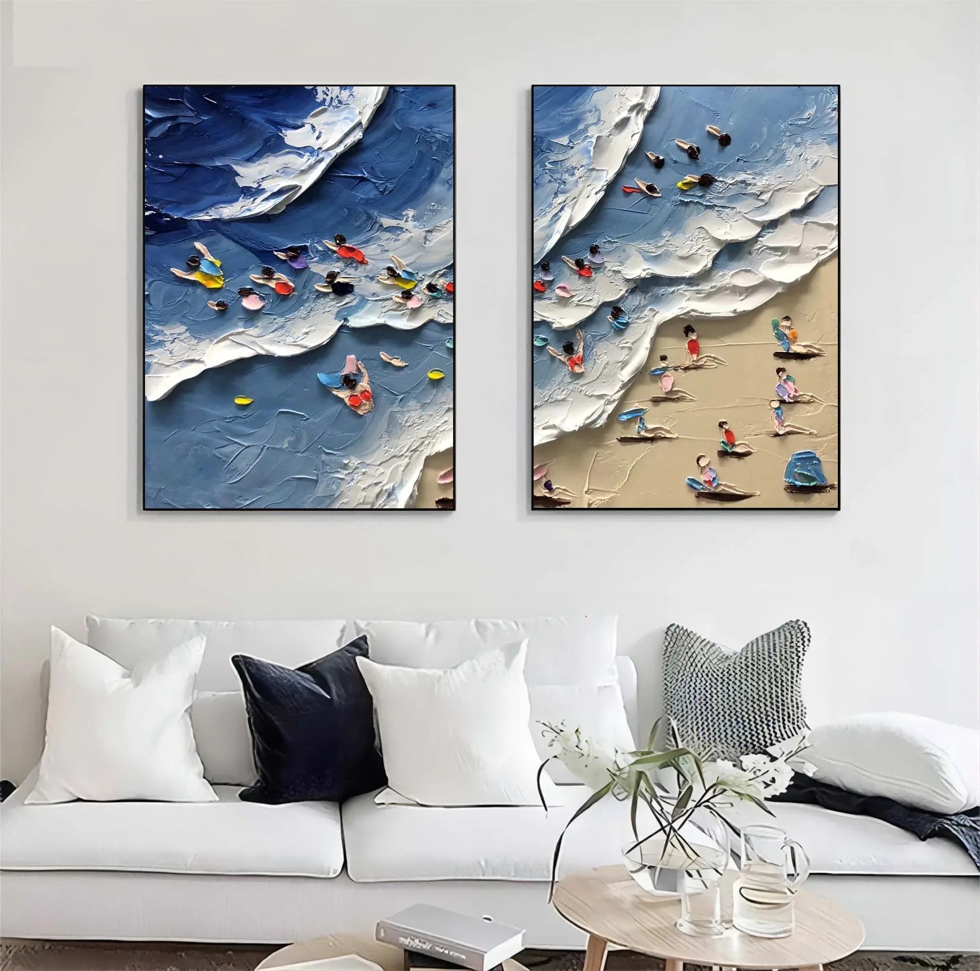 Coastal Bliss Diptych Art Set Of 2-Abstract Texture Wall Art of Wave Beach