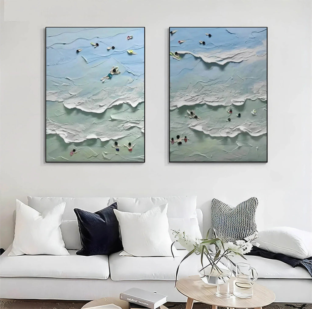 Ocean Serenity Diptych Art Set Of 2-Abstract Seaside Carnival Wall Art