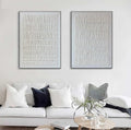 Linear Harmony Diptych Art Set Of 2-Pure White Minimalist Striped Abstract Wall Art
