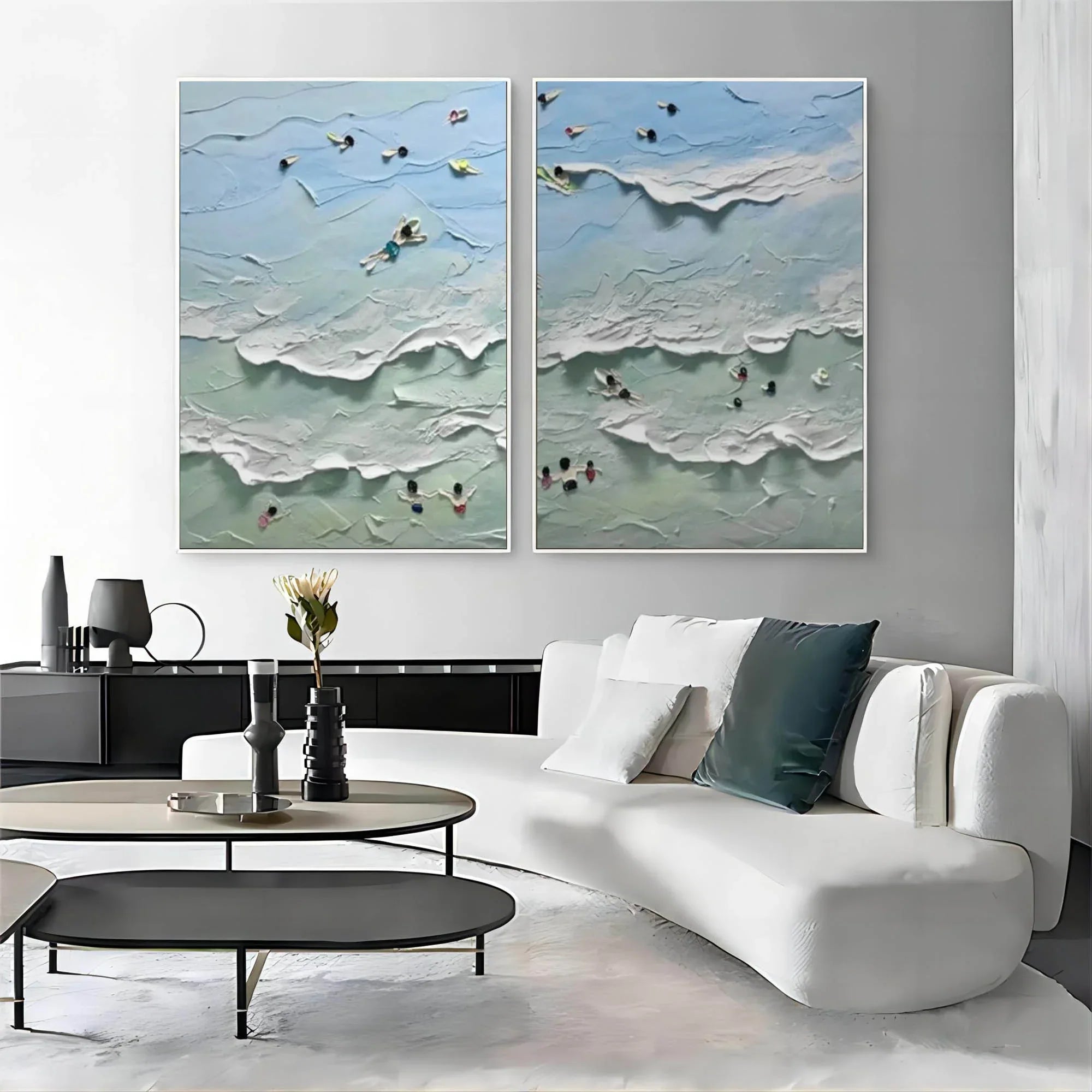 Ocean Serenity Diptych Art Set Of 2-Abstract Seaside Carnival Wall Art