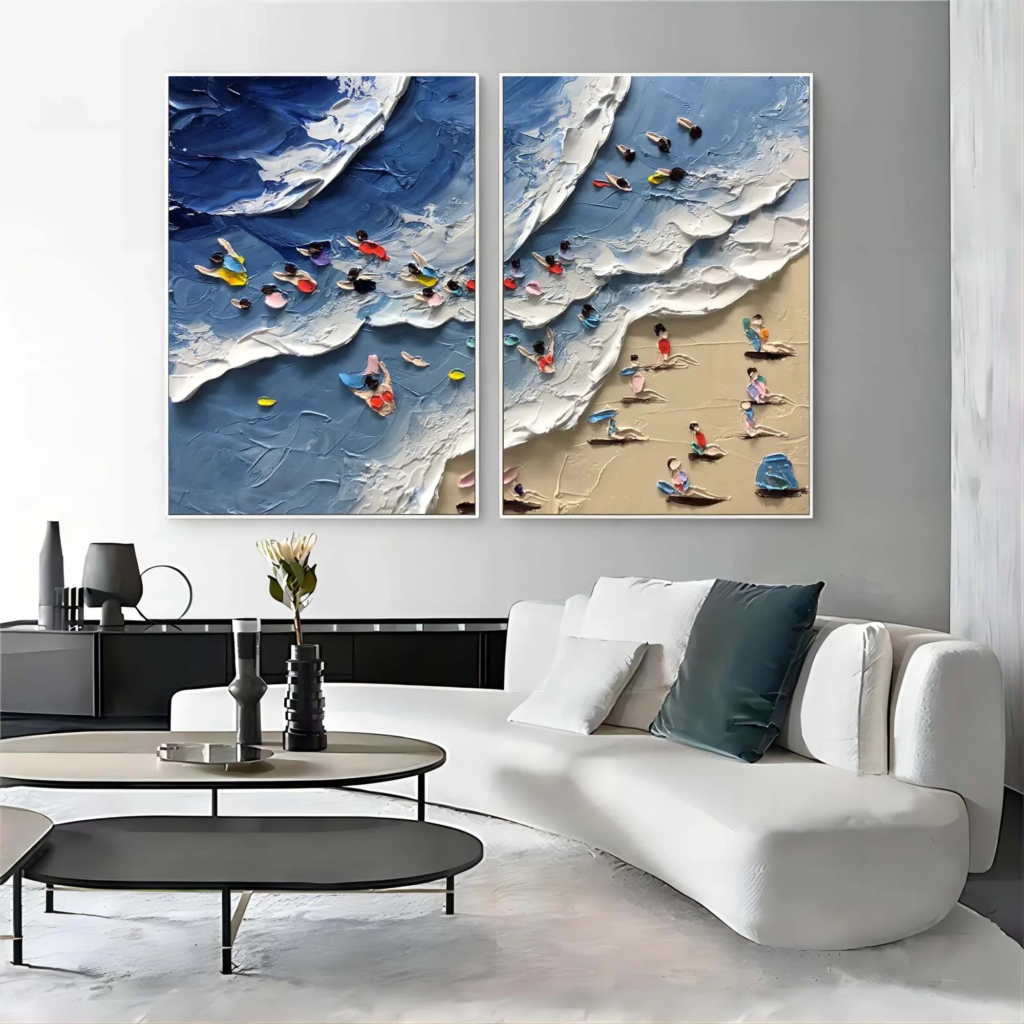 Coastal Bliss Diptych Art Set Of 2-Abstract Texture Wall Art of Wave Beach