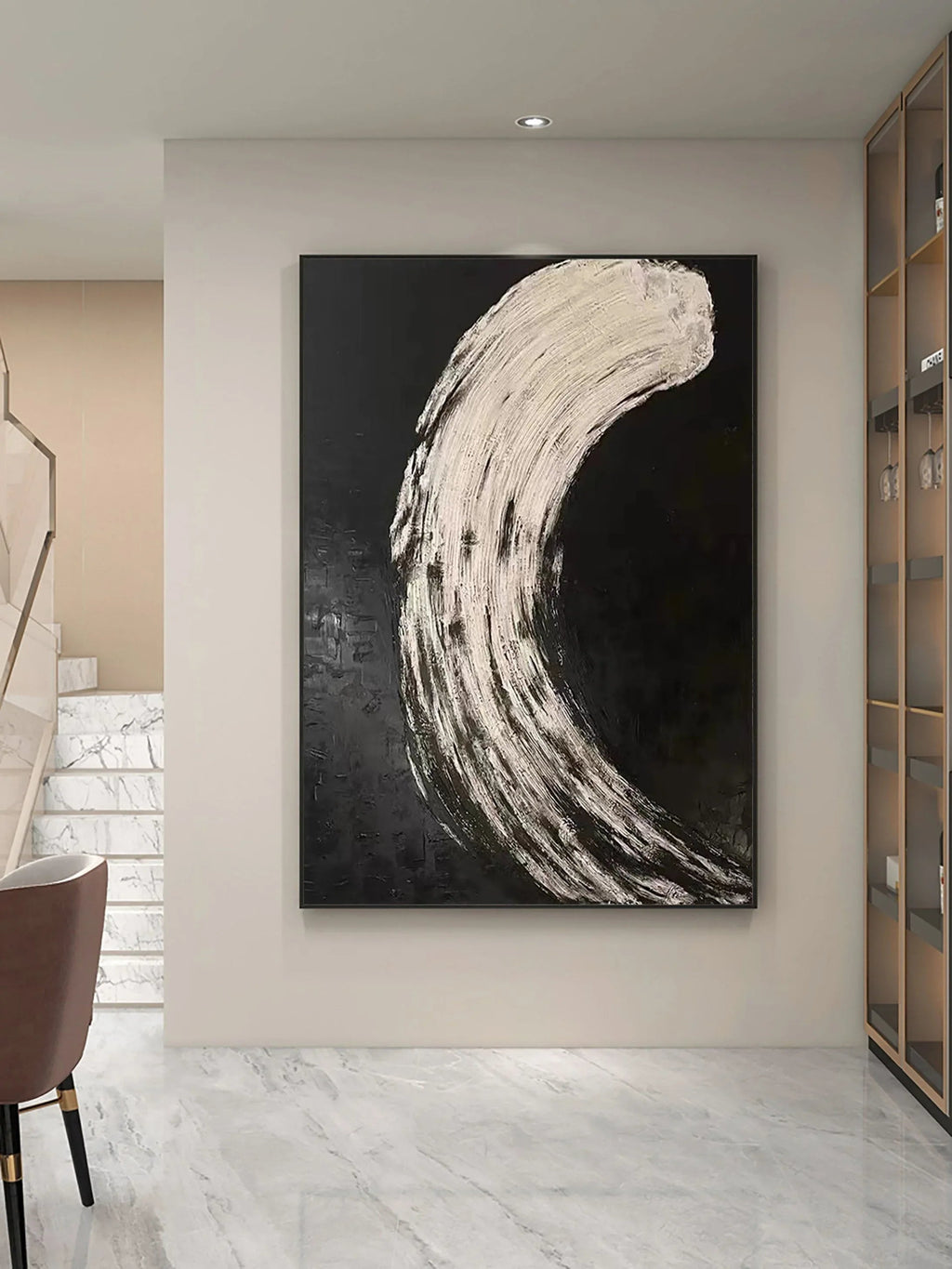 Eclipse Flow-Modern Minimalist Abstract Black and White Curved Texture Wall Art