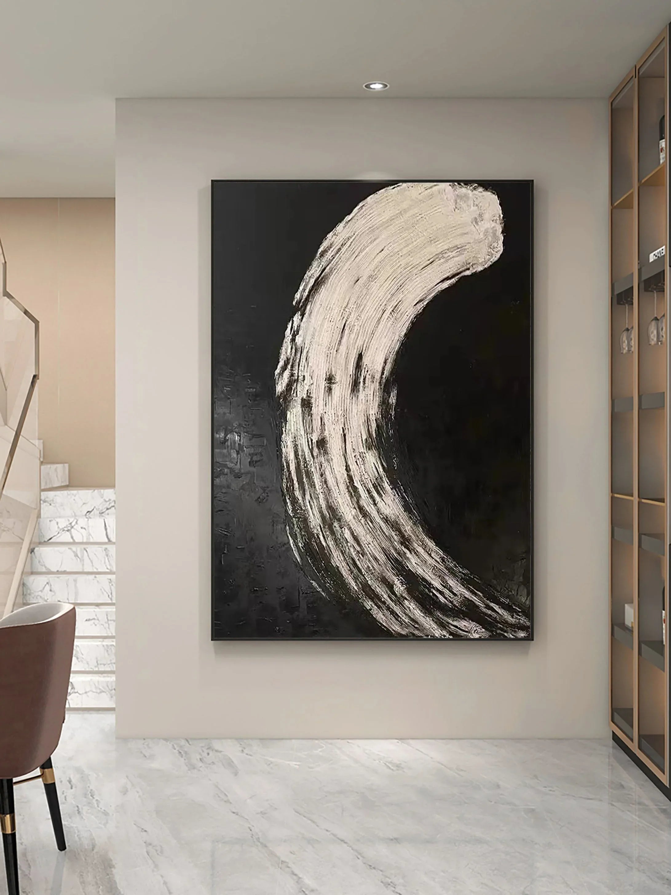Eclipse Flow-Modern Minimalist Abstract Black and White Curved Texture Wall Art