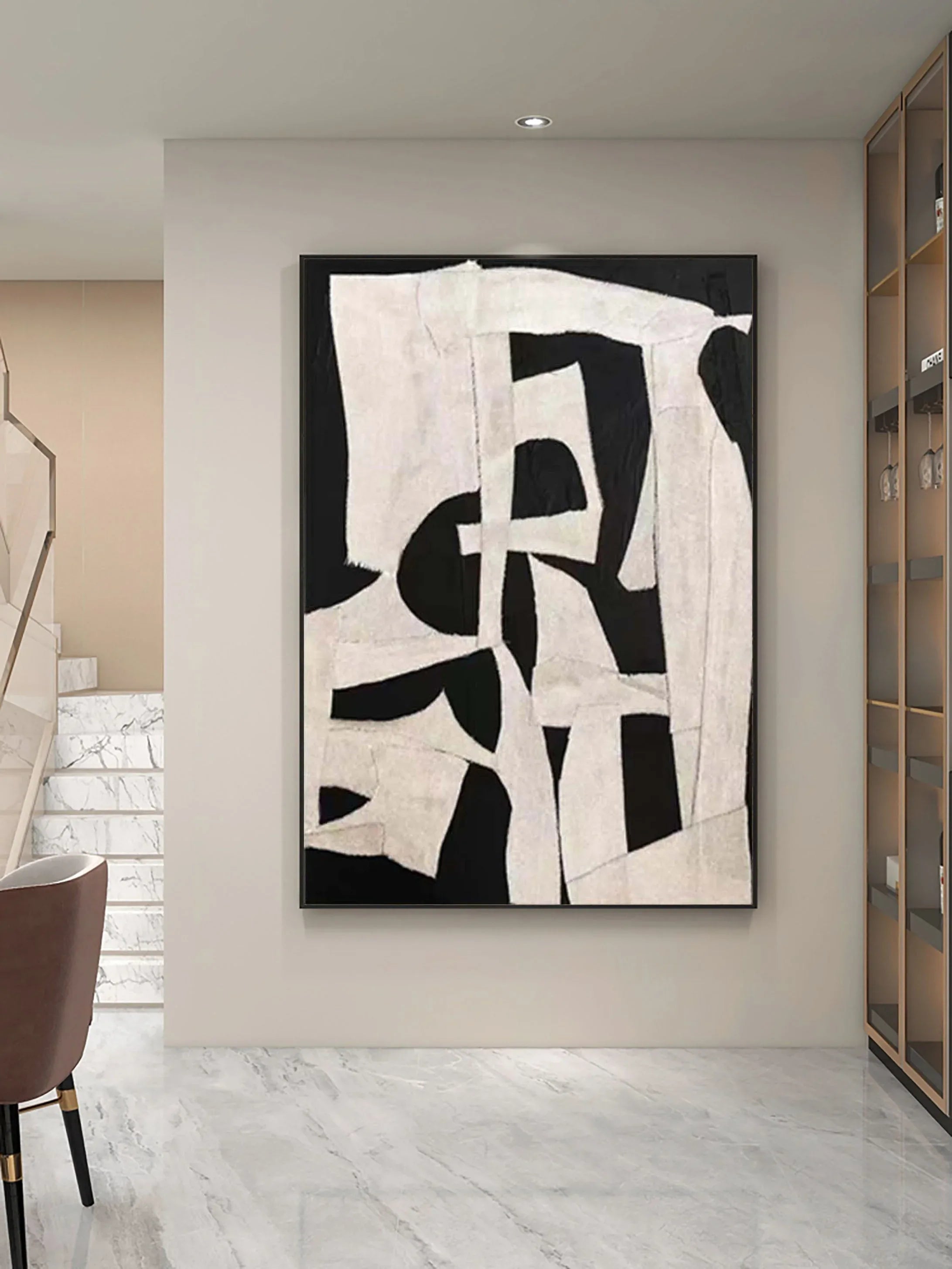 Abstract Harmony-Modern Minimalist Decoration Black and White Geometric Block Abstract Wall Art