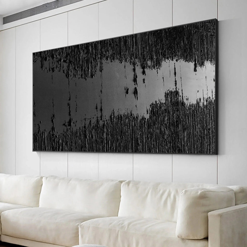 Midnight Echo-Minimally Abstract Thick Black Textured Oil Painting Wall Art