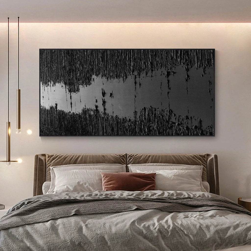 Fracture Flow-Black River Stripe Texture Abstract Wall Art in Modern Home Decoration