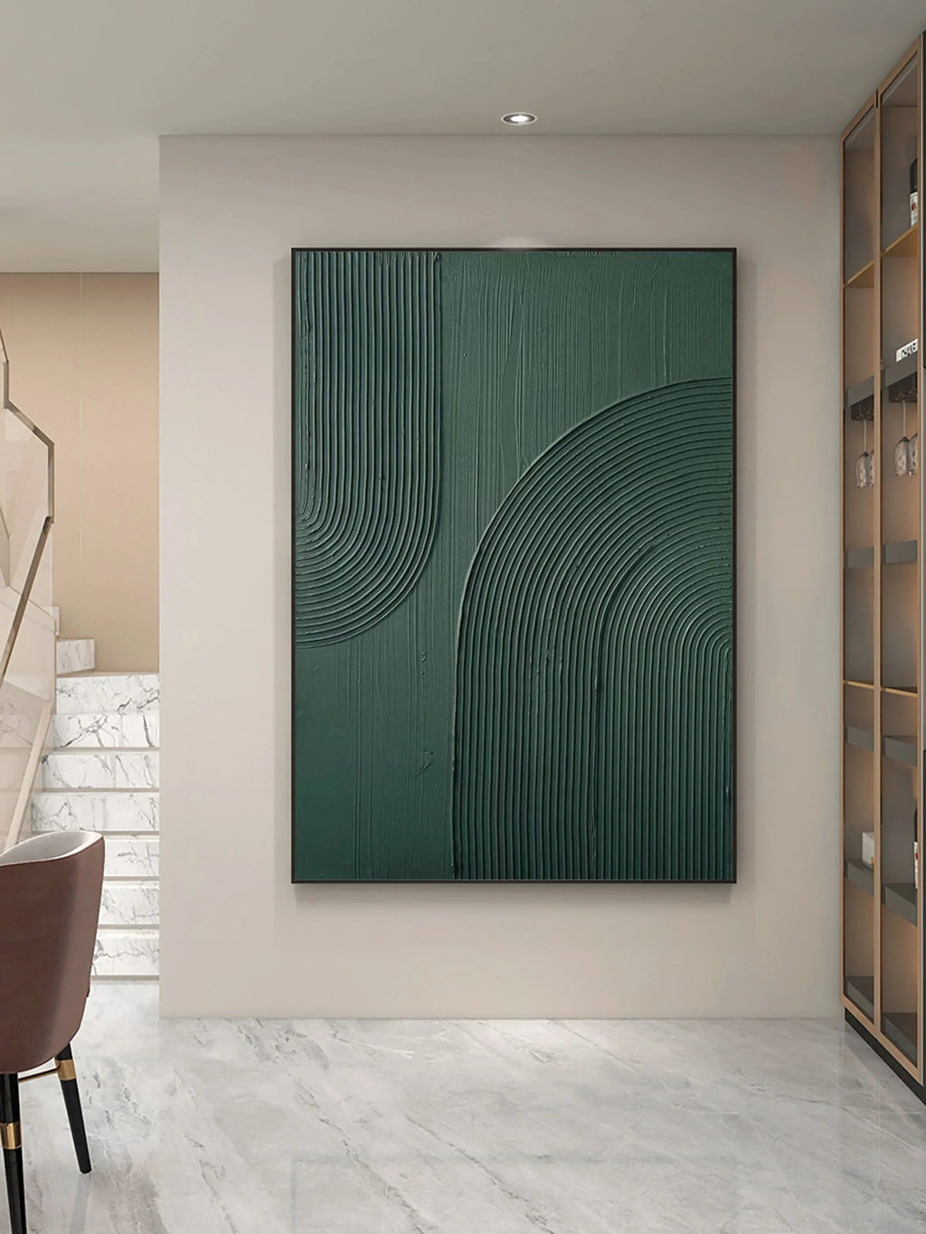 Emerald Echoes-Modern Minimalist Dark Green Curved Abstract Geometric Wall Art