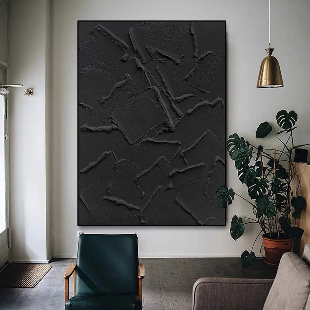 Shadow Layers-Minimalist pure black three-dimensional abstract wall art