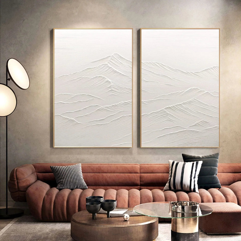 Ethereal Peaks Diptych SET OF 2-Wabi-Sabi Mountain Texture Wall Art