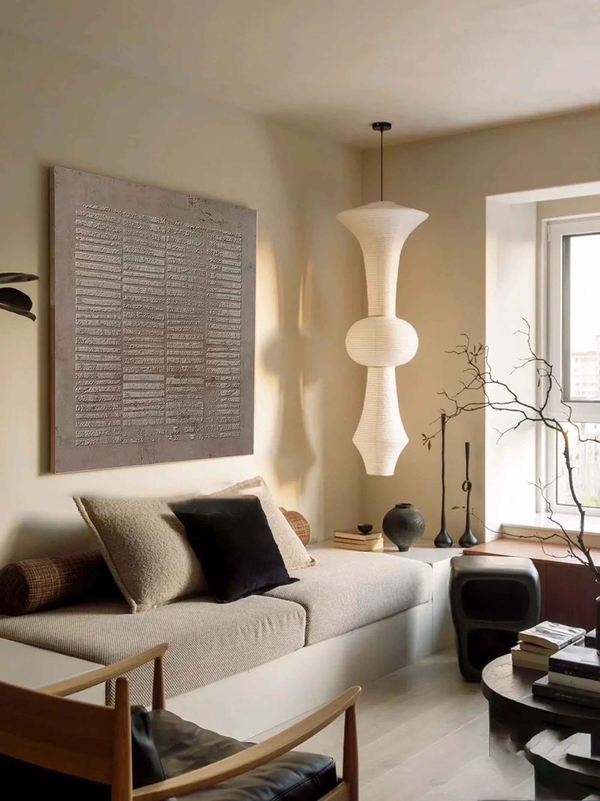 Serene Textures-Hand Drawn Light Brown Geometric Vertical Stripe Wall Art#WB11002