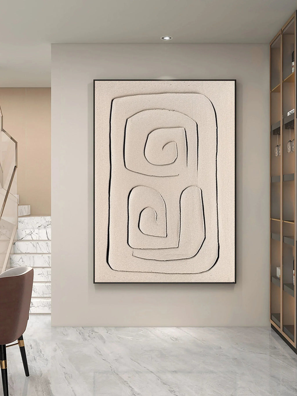 Mono Swirl Block-Wabi Sabi Abstract Wall Art with Spiral Minimalist Texture