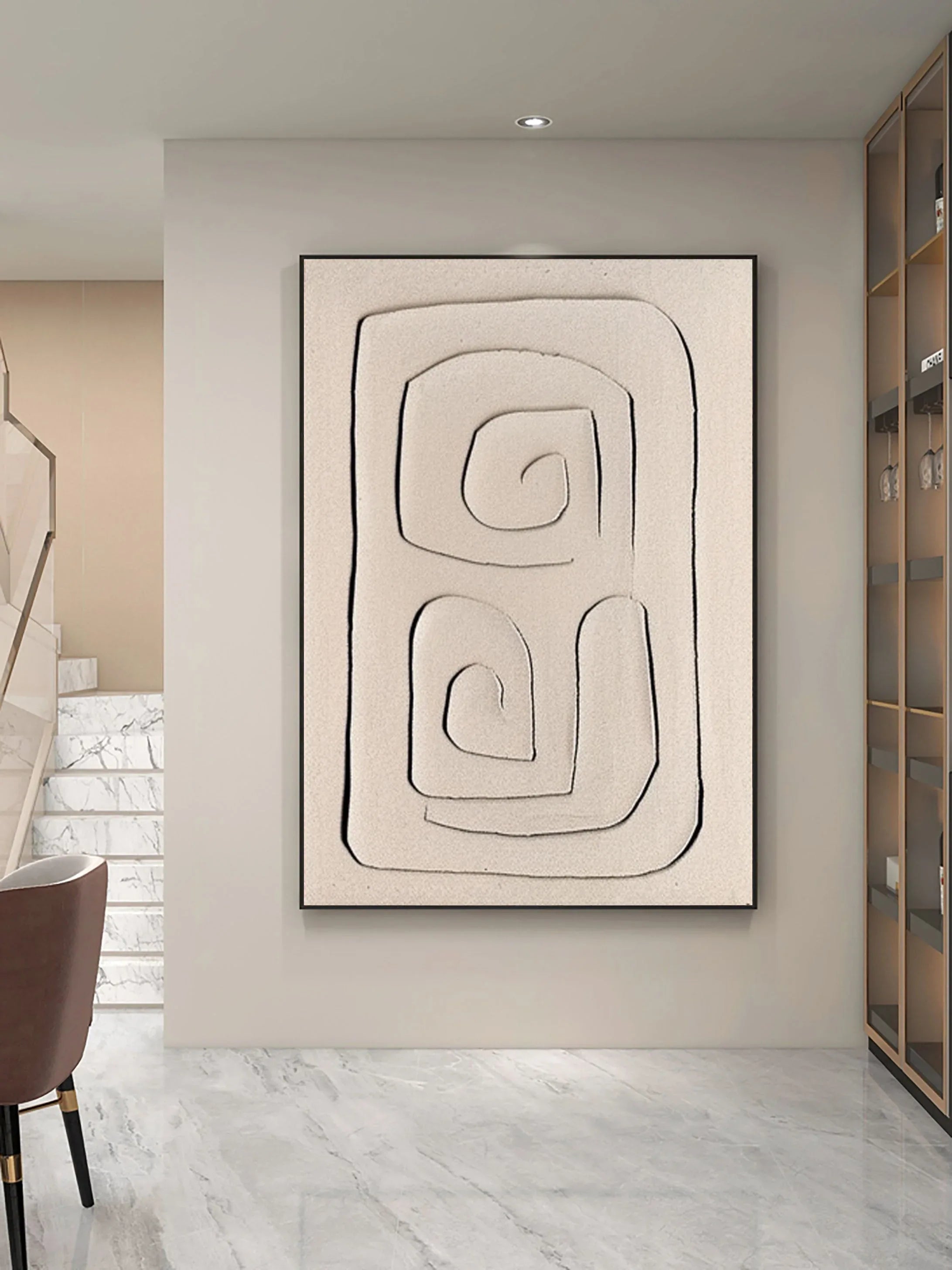 Mono Swirl Block-Wabi Sabi Abstract Wall Art with Spiral Minimalist Texture
