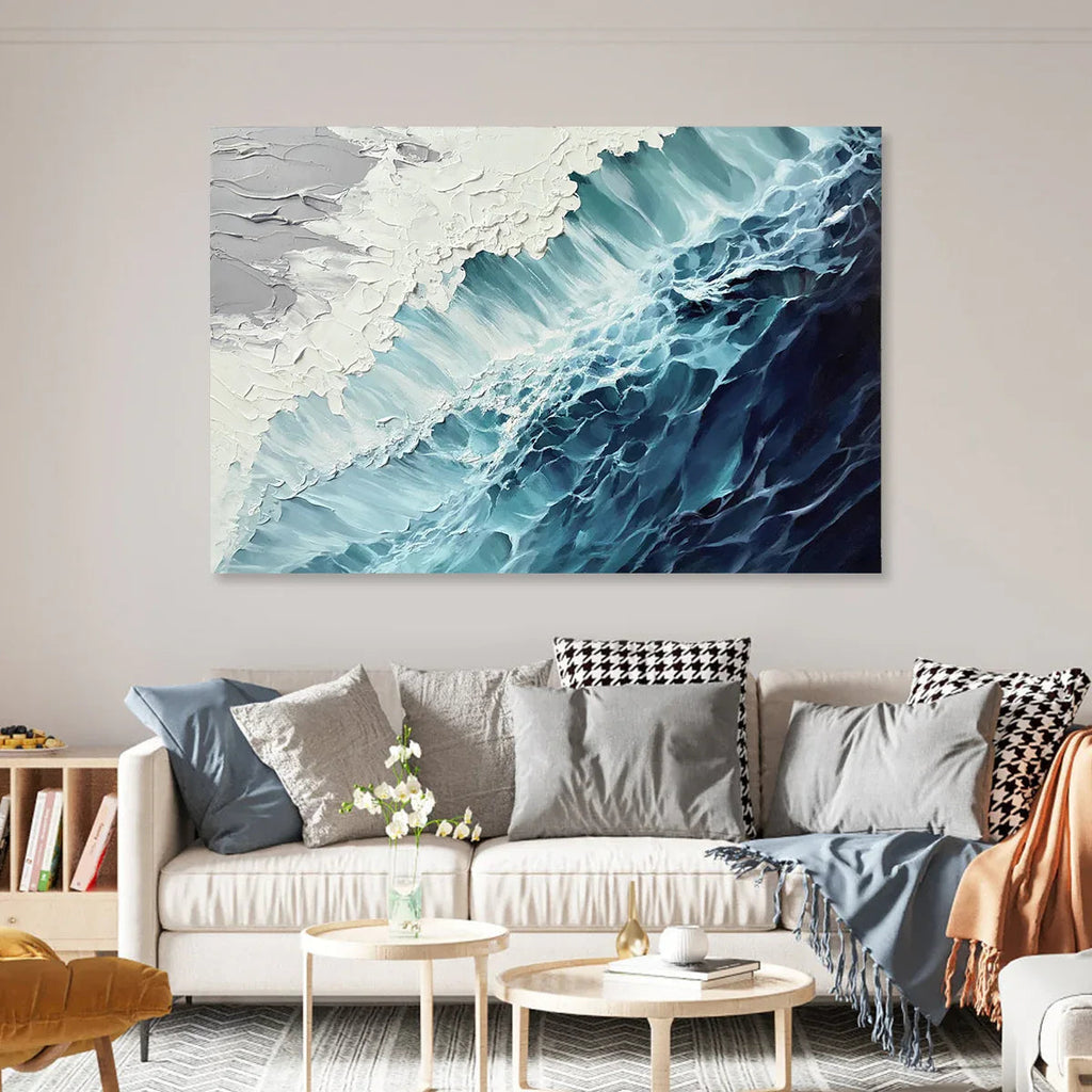 Ocean's Embrace-3D Deep Blue Wave Abstract Wall Art#AB26101