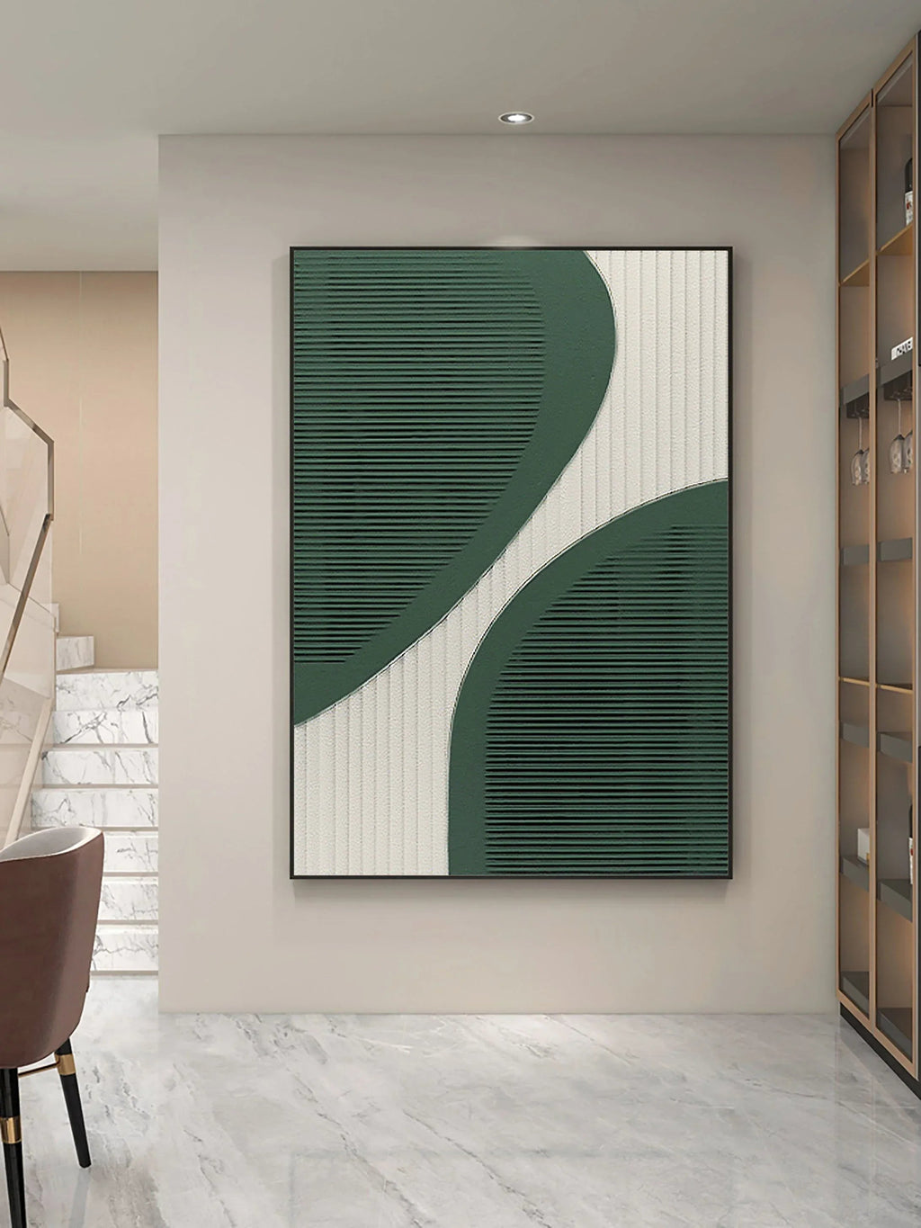 Curved Harmony-Modern Minimalist Green and White Curved Geometric Abstract Wall Art