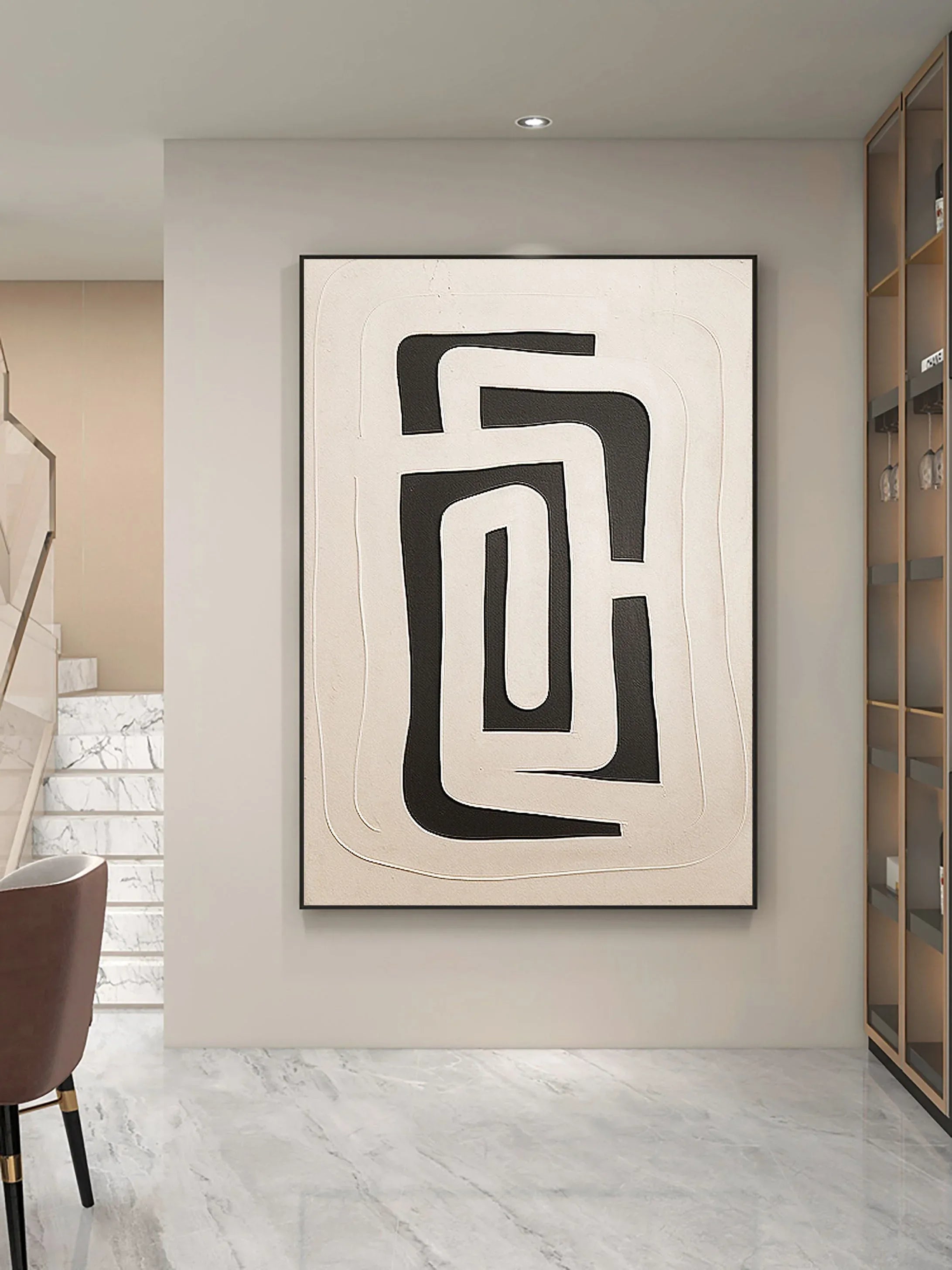 Dual Geometry-Modern Hand Drawn Geometric Black and White Wabi Sabi Abstract Wall Art