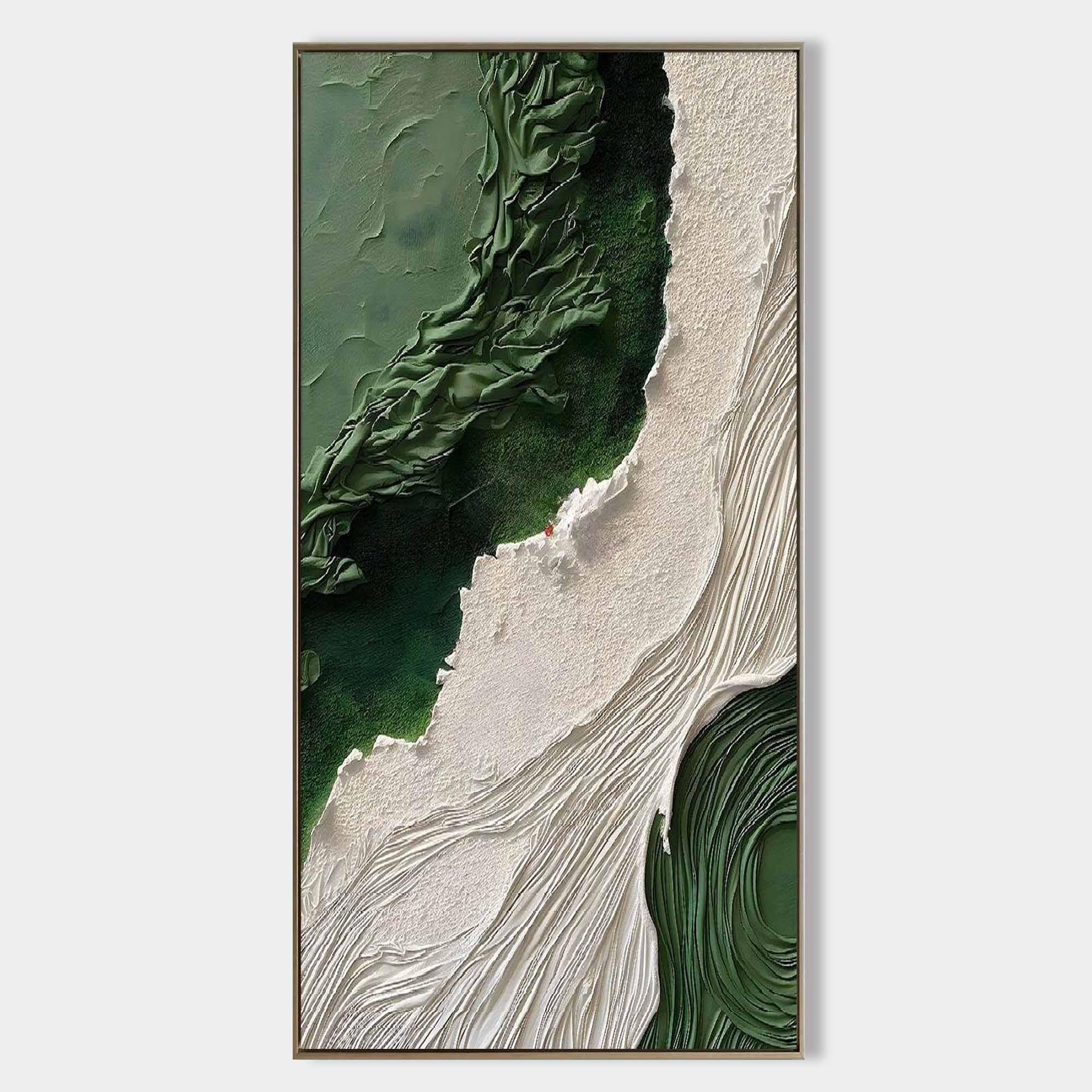 Emerald Tides Vertical Art-Modern Home Decoration 3D Green and White Minimalist Texture Wall Art