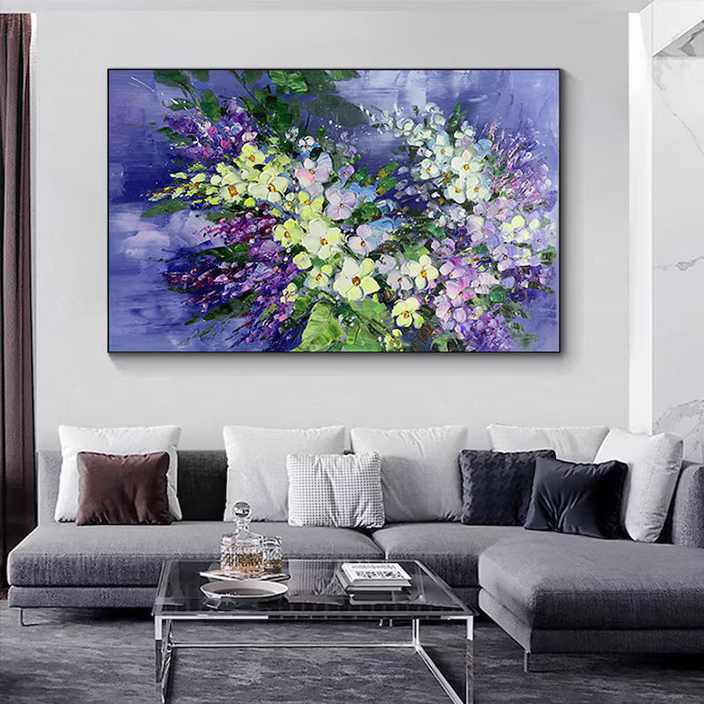 Blooming Symphony – Textured Purple Floral Abstract Canvas Art#AB14048