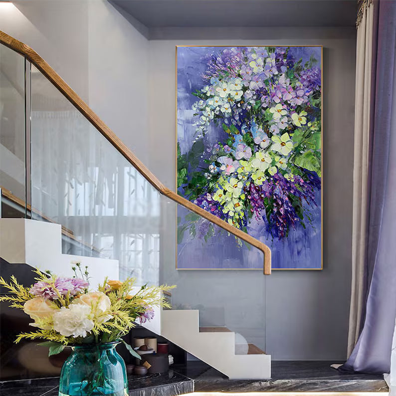 Blooming Symphony – Textured Purple Floral Abstract Canvas Art#AB14048