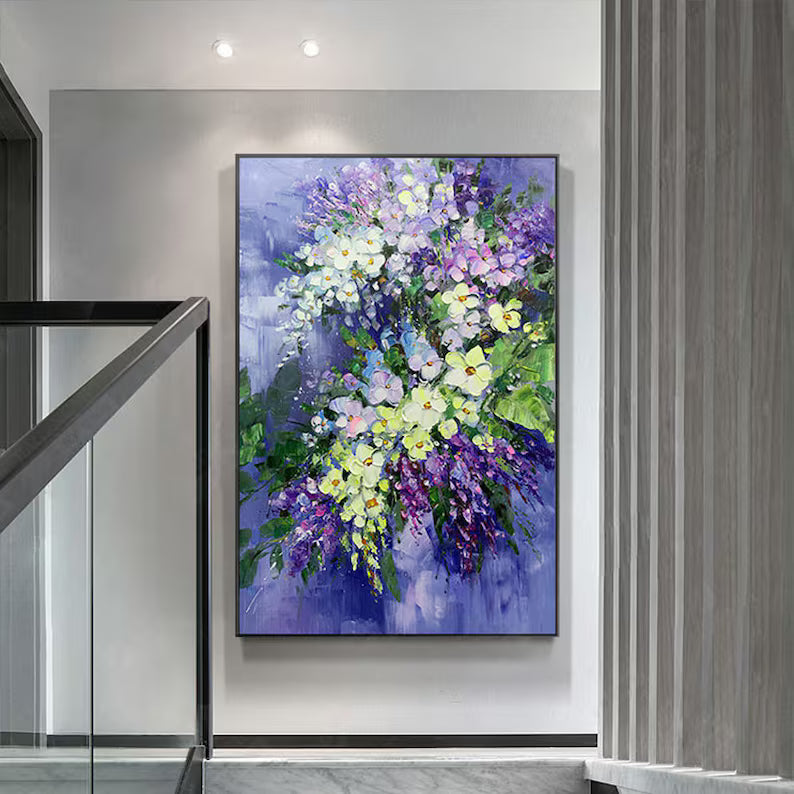 Blooming Symphony – Textured Purple Floral Abstract Canvas Art#AB14048