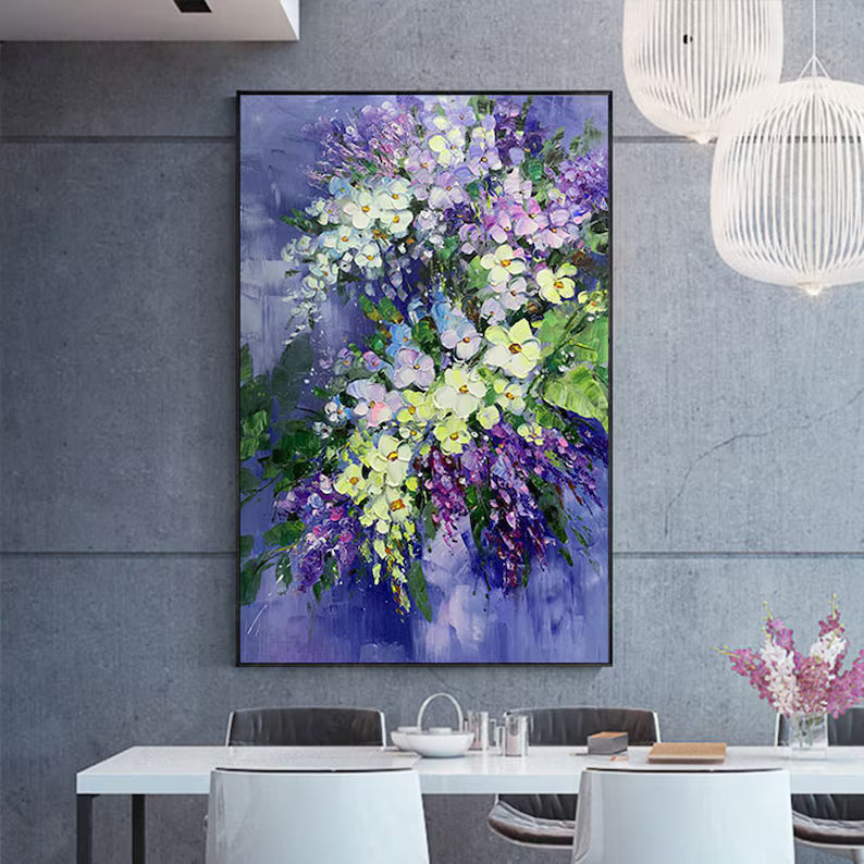 Blooming Symphony – Textured Purple Floral Abstract Canvas Art#AB14048