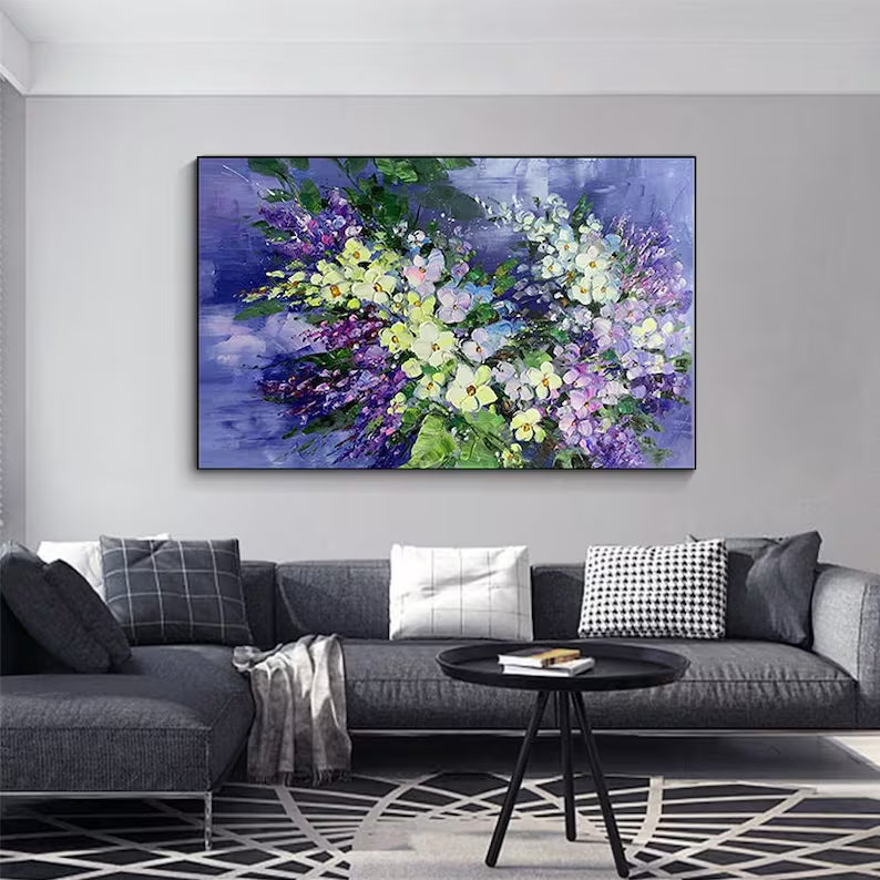 Blooming Symphony – Textured Purple Floral Abstract Canvas Art#AB14048