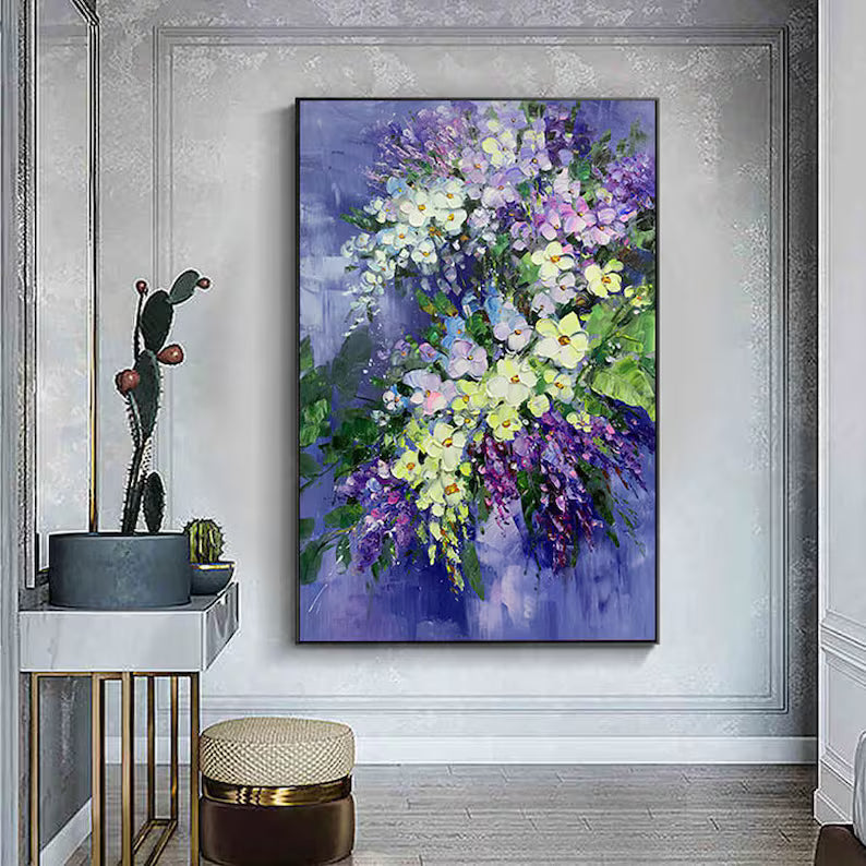 Blooming Symphony – Textured Purple Floral Abstract Canvas Art#AB14048