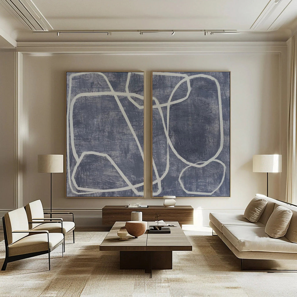 Abstract Dual Canvas Art - Dynamic Geometric Linework SET OF 2