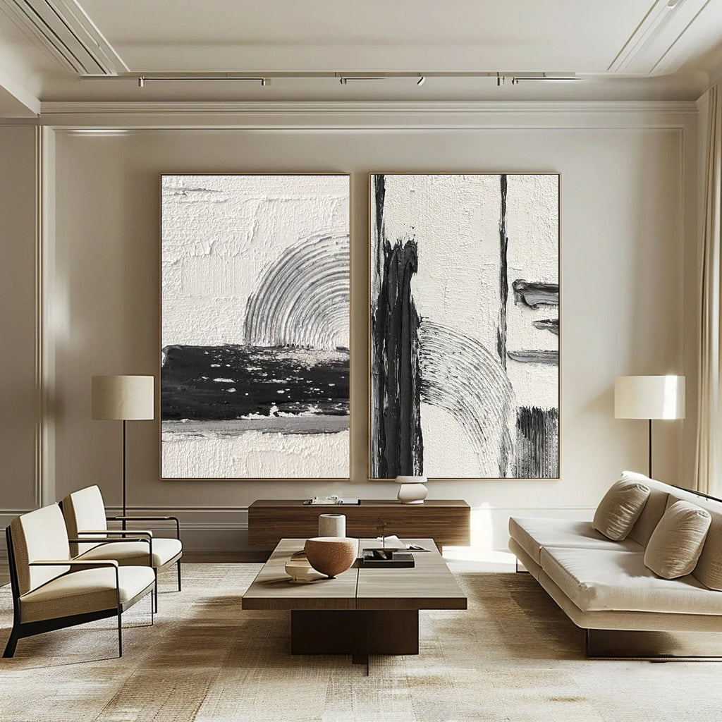 Bold Harmony- Black and White Textured Canvas Duo SET OF 2