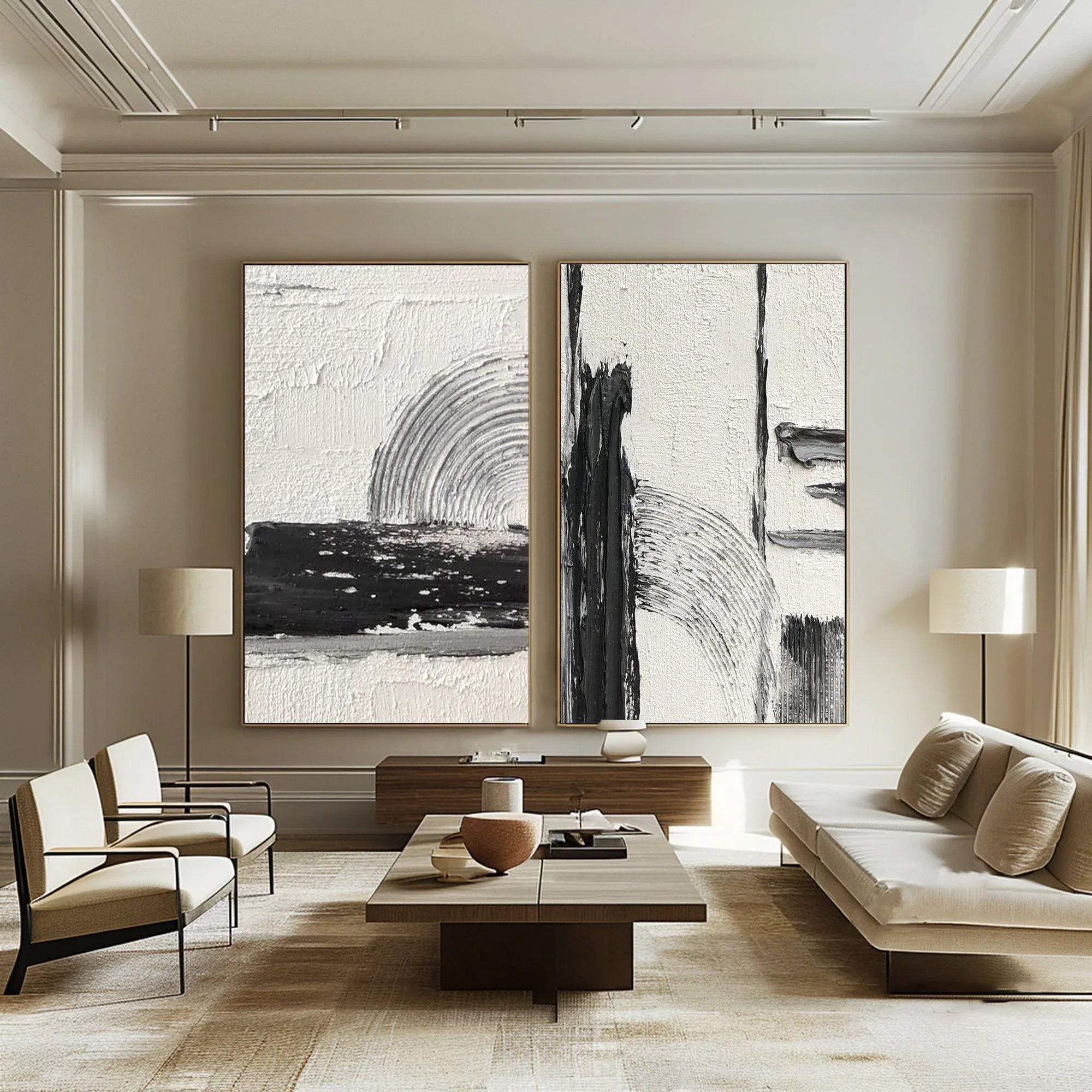 Bold Harmony- Black and White Textured Canvas Duo SET OF 2