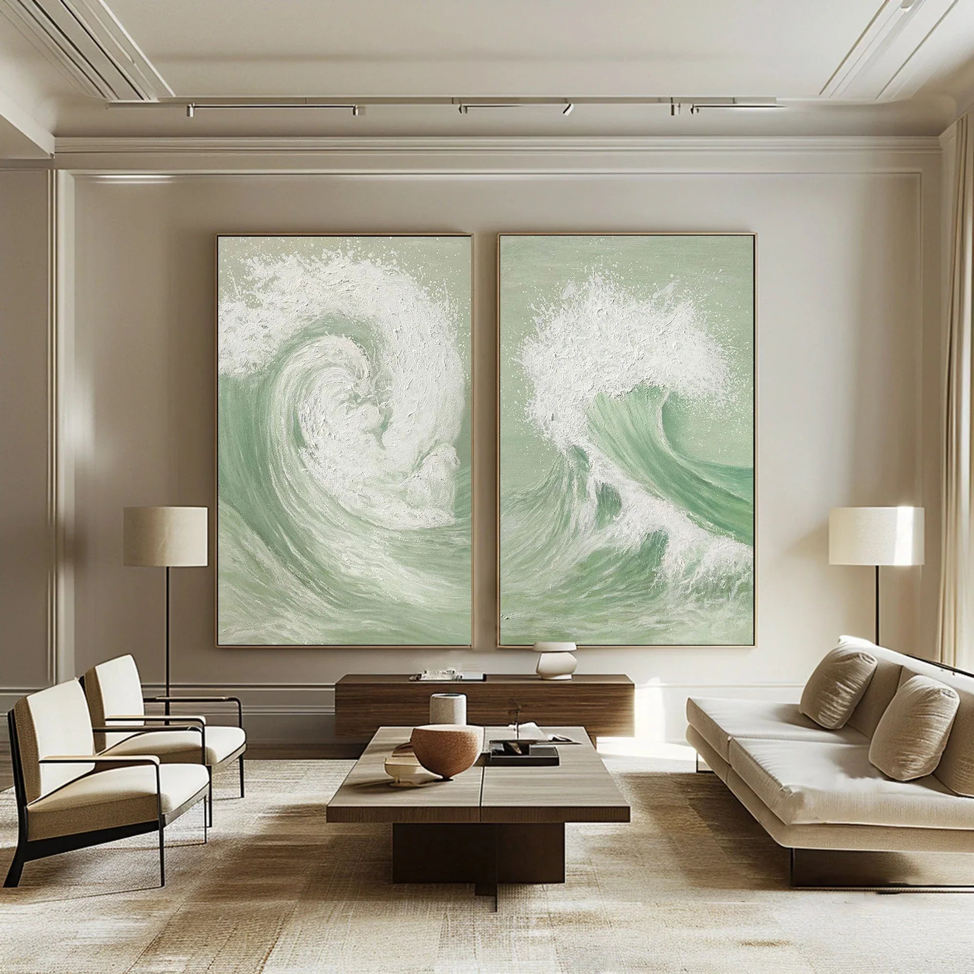 Oceanic Symphony - Dual Abstract Wave Canvas Art SET OF 2