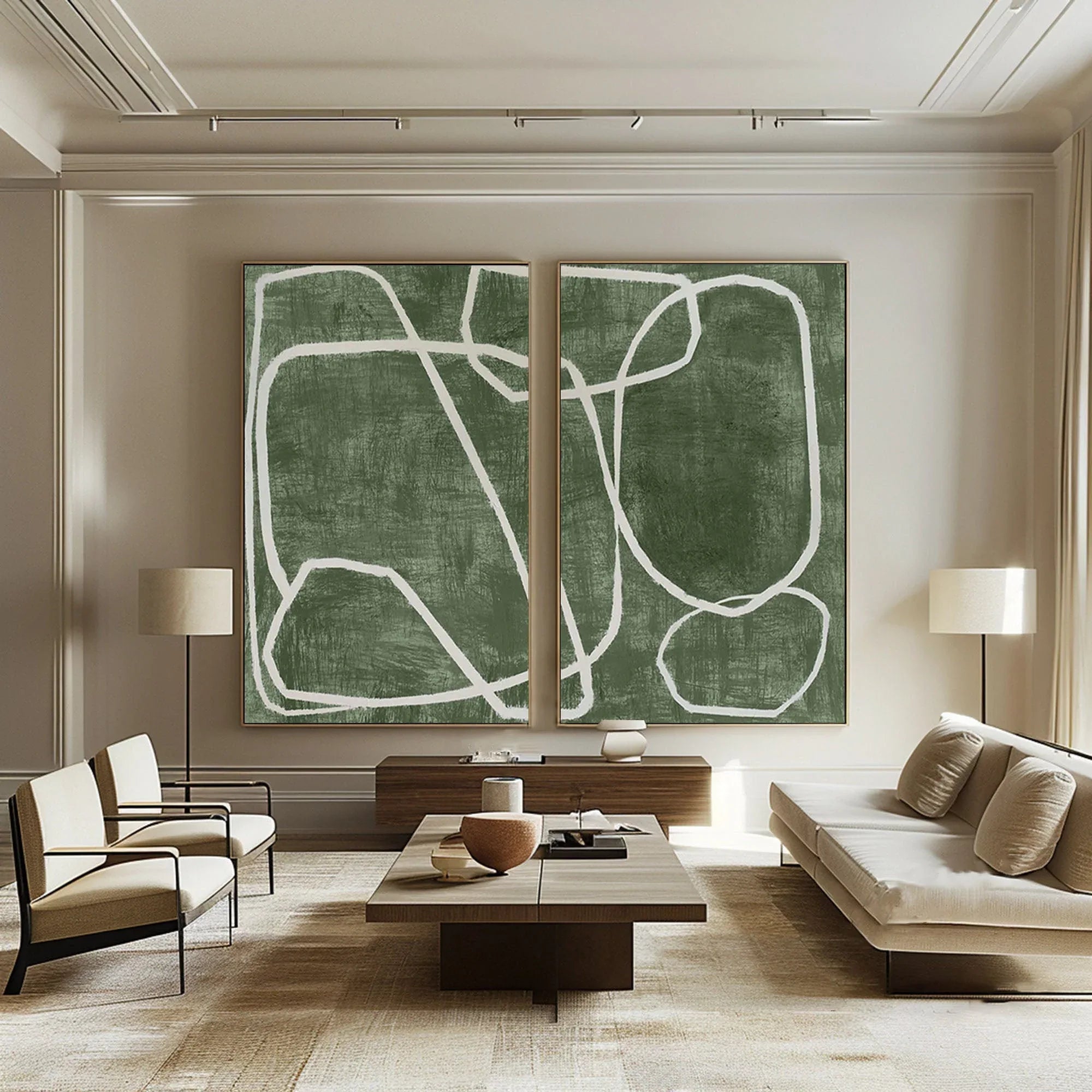 Emerald Dual Canvas Art - Geometric Minimalist Lines SET OF 2