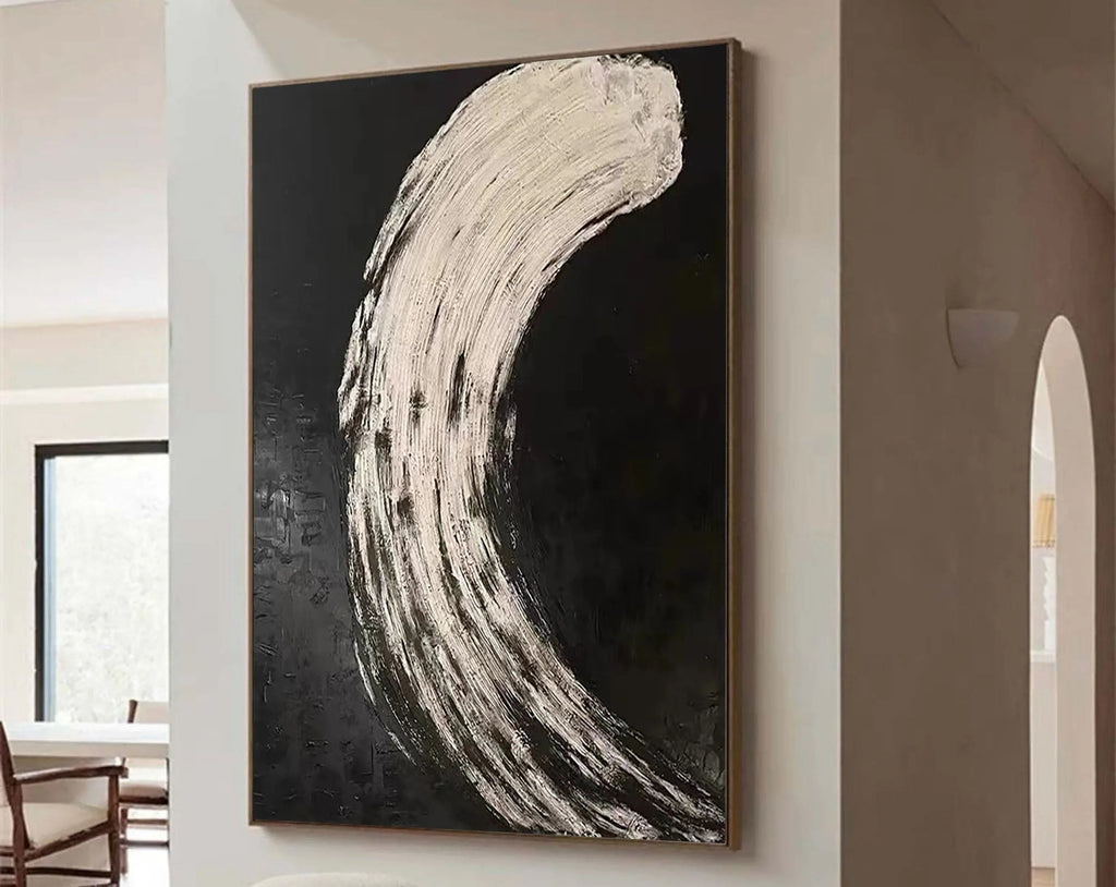 Eclipse Flow-Modern Minimalist Abstract Black and White Curved Texture Wall Art