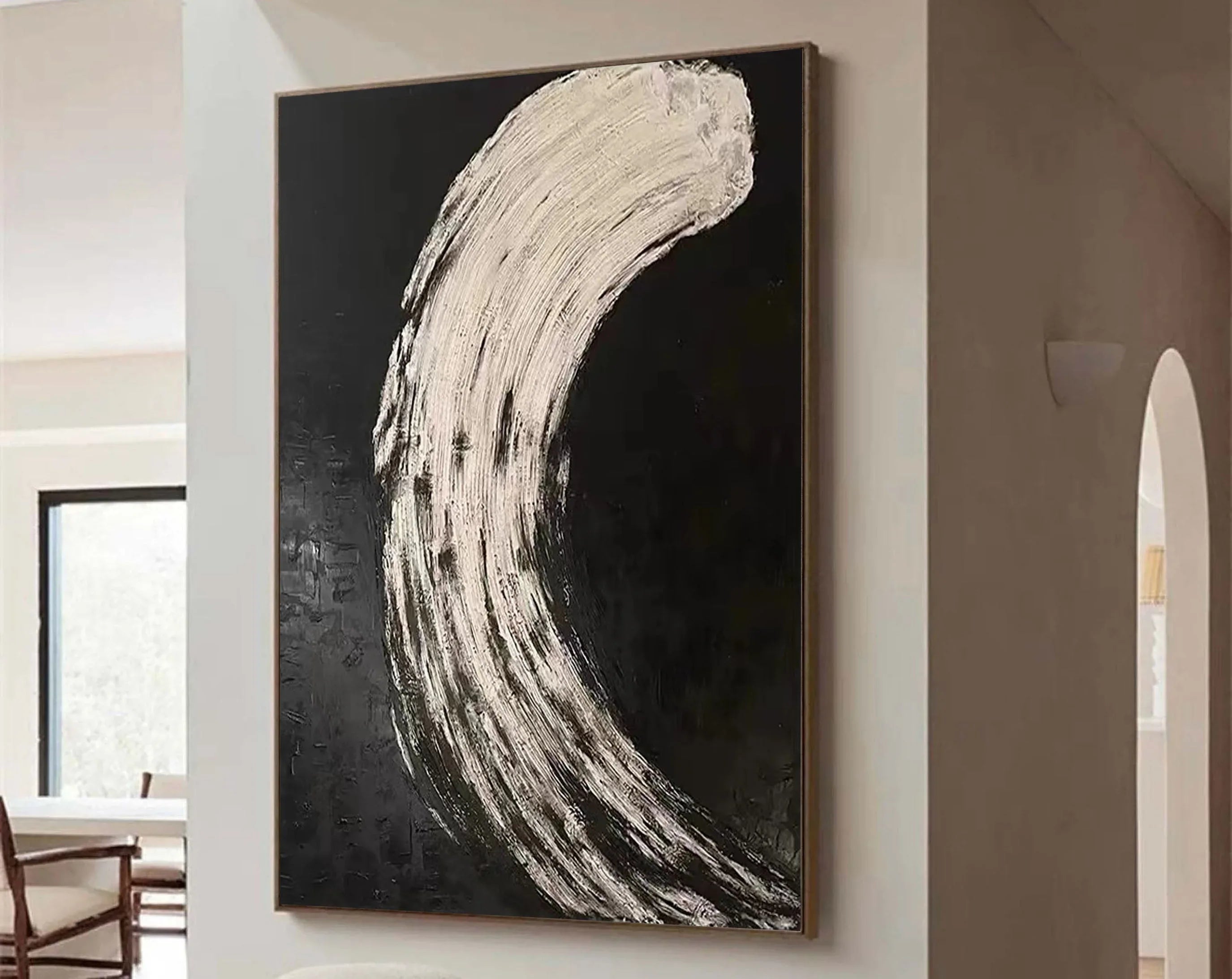 Eclipse Flow-Modern Minimalist Abstract Black and White Curved Texture Wall Art