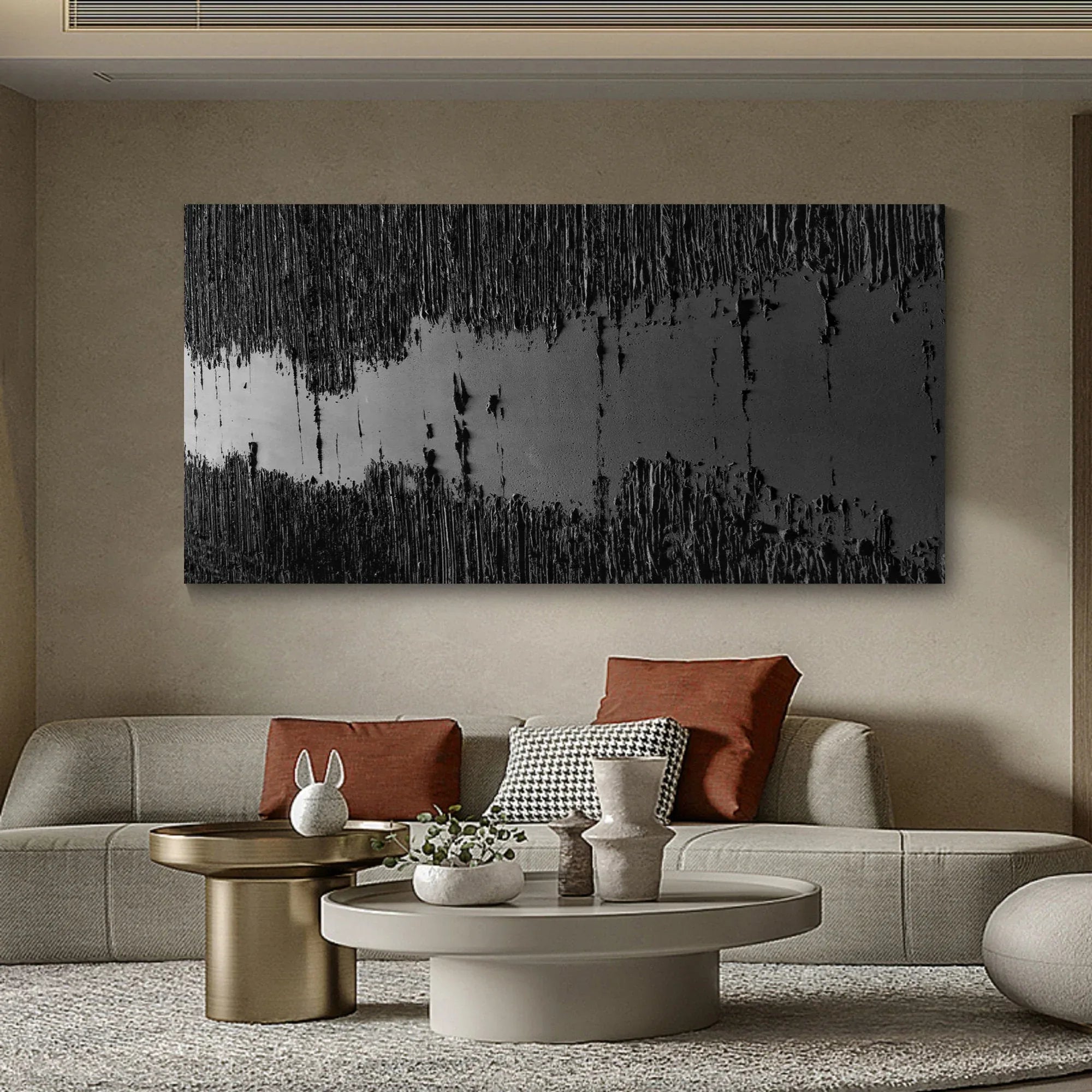 Fracture Flow-Black River Stripe Texture Abstract Wall Art in Modern Home Decoration