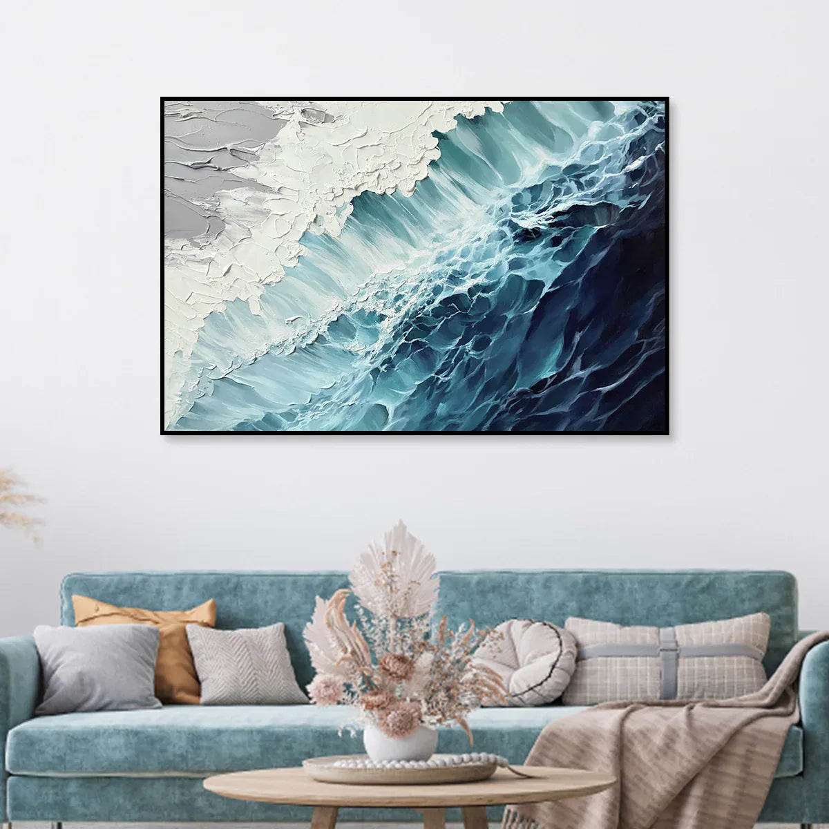 Ocean's Embrace-3D Deep Blue Wave Abstract Wall Art#AB26101