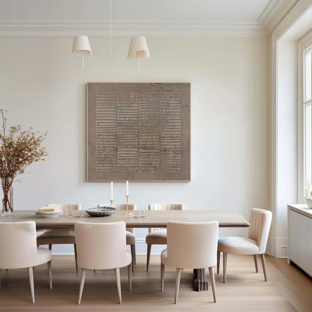 Serene Textures-Hand Drawn Light Brown Geometric Vertical Stripe Wall Art#WB11002