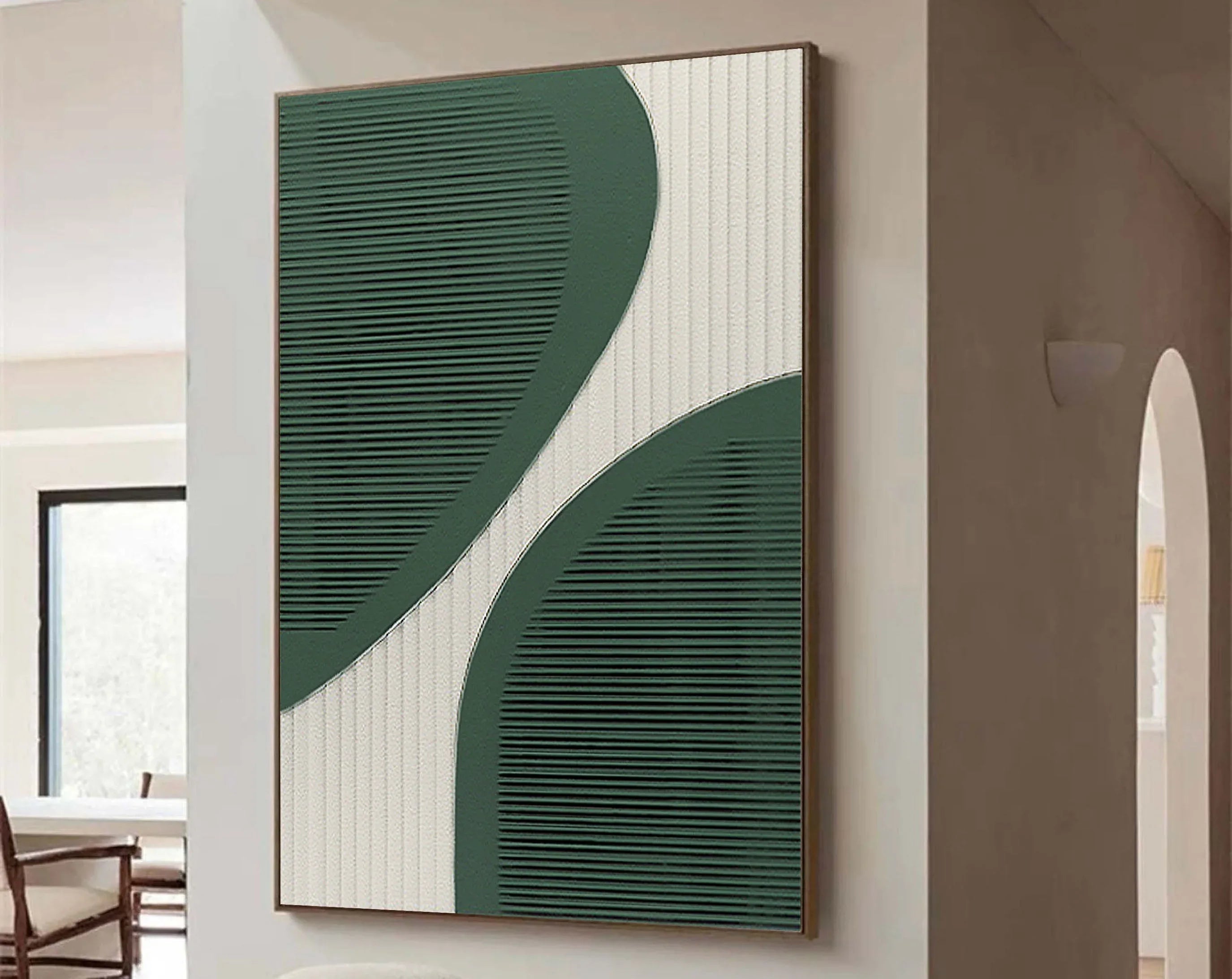Curved Harmony-Modern Minimalist Green and White Curved Geometric Abstract Wall Art