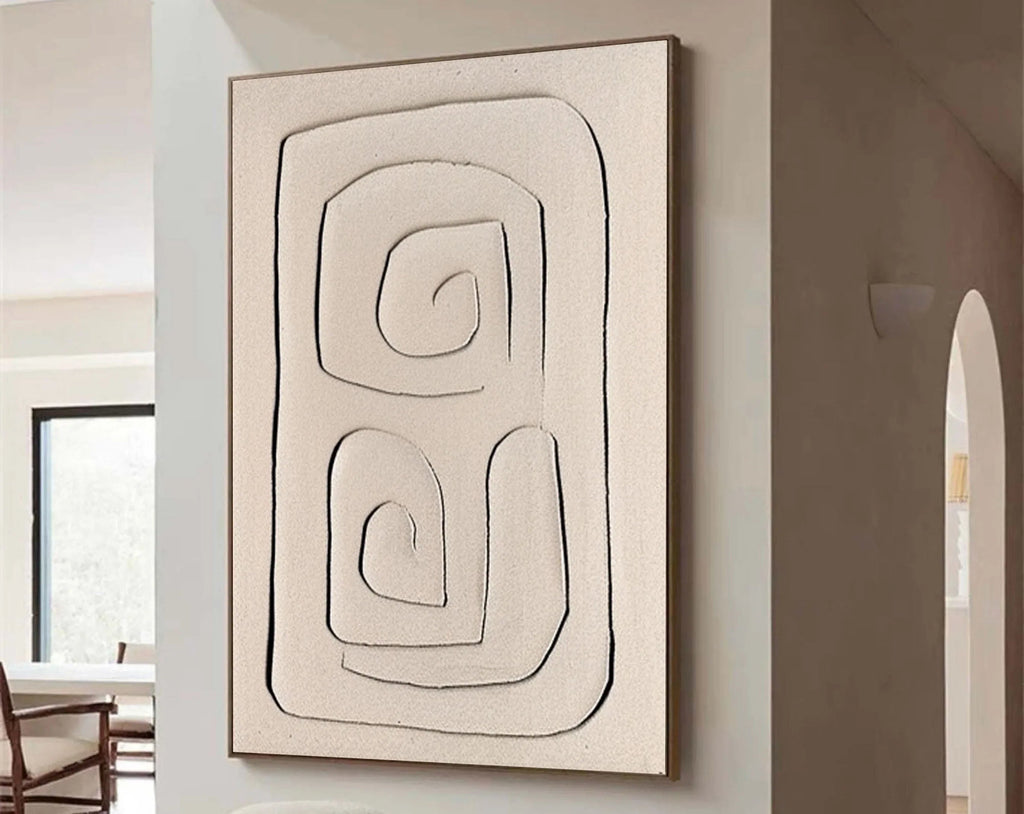 Mono Swirl Block-Wabi Sabi Abstract Wall Art with Spiral Minimalist Texture